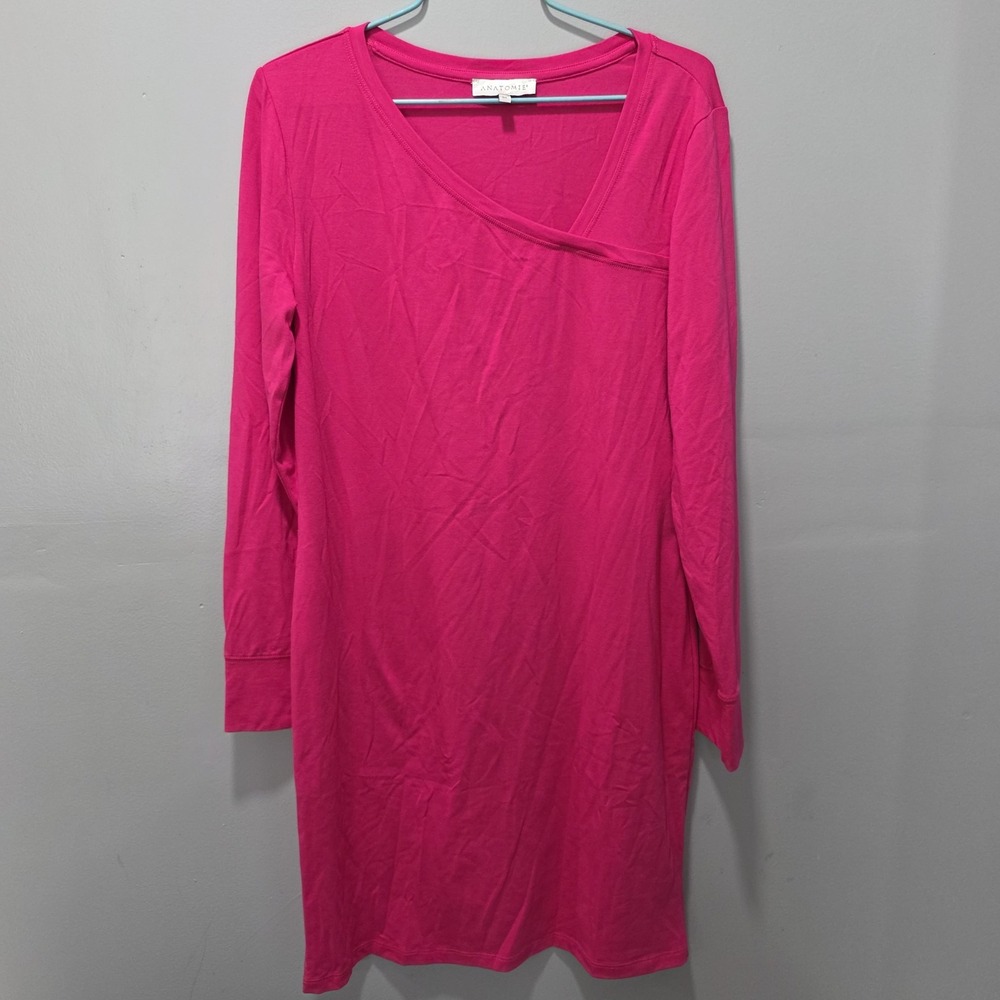 Anotomie Hattie Dress Pink Size M Long Sleeve Asymmetrical Neckline